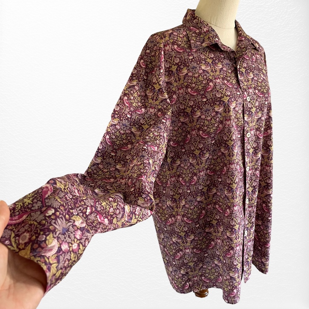 HOLLAND ESQUIRE Sz L Bird and flowers design 100% cotton button down shirt - Picture 1 of 12